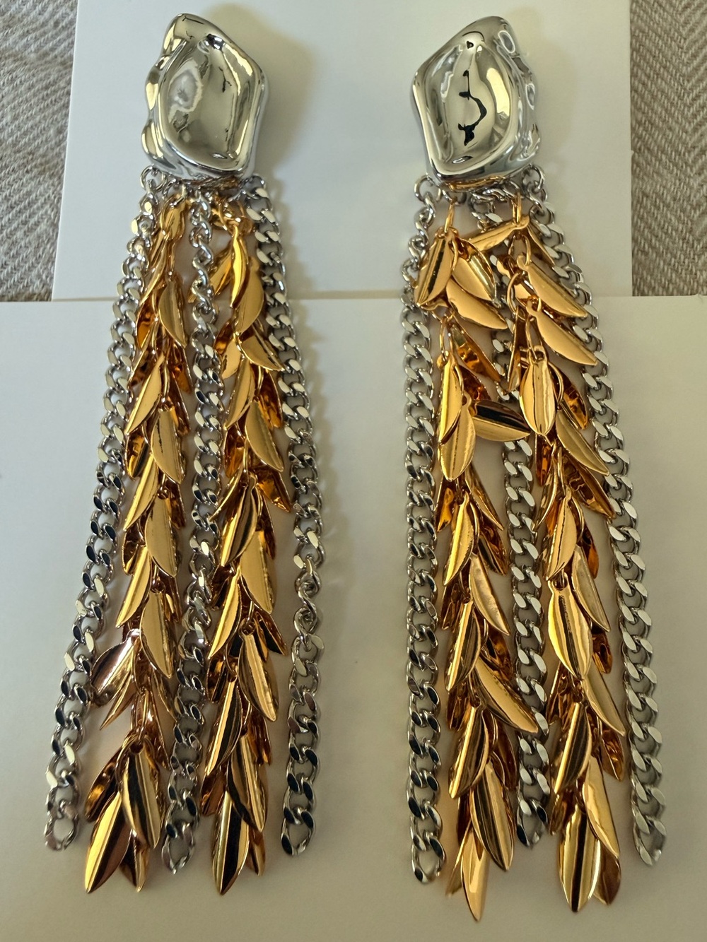 Two-Tone Gold & Silver Tassel Drop Earrings
